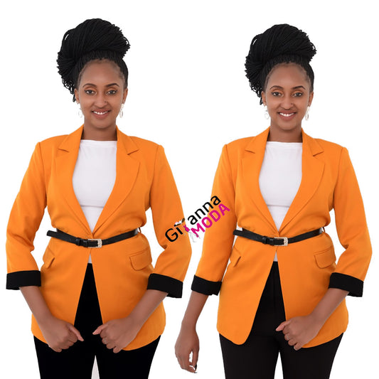 Contrast Mustard and Black Belted Blazer