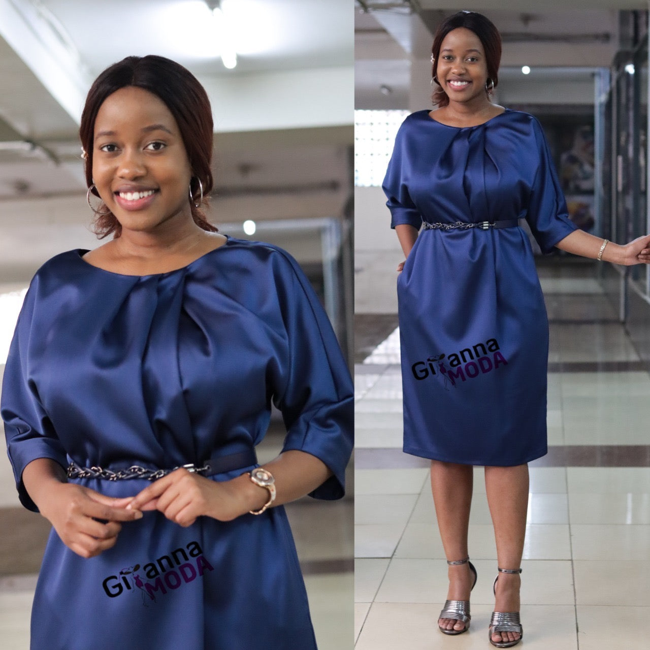 Blue Belted Shift Dress