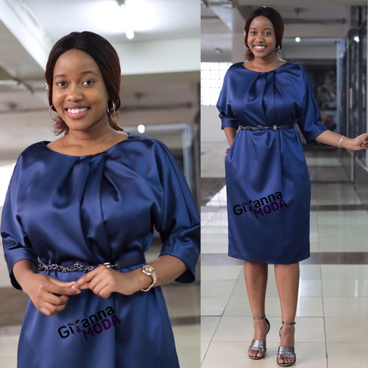 Blue Belted Shift Dress