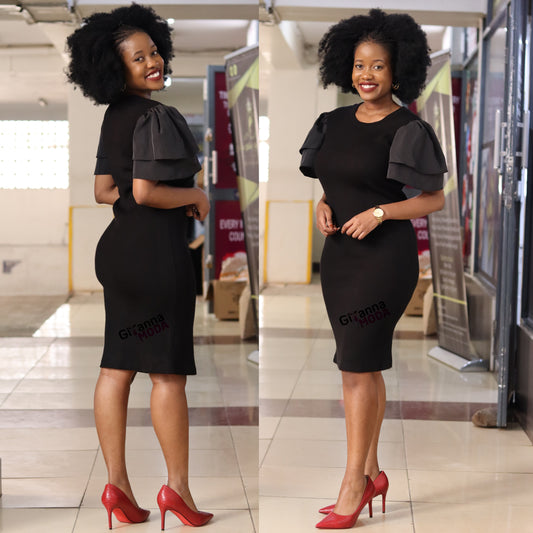 Black Puff Sleeves Knitwear Bodycon