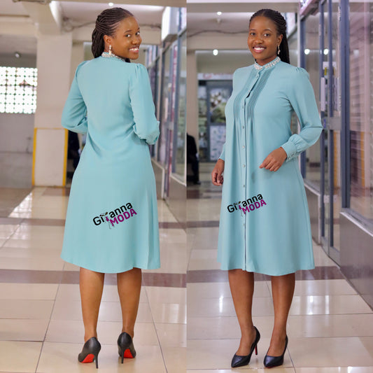 Mint Button down Long Sleeve Shirt Dress