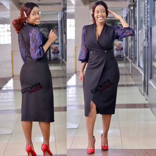 Black Floral Sleeved Contrast Dress