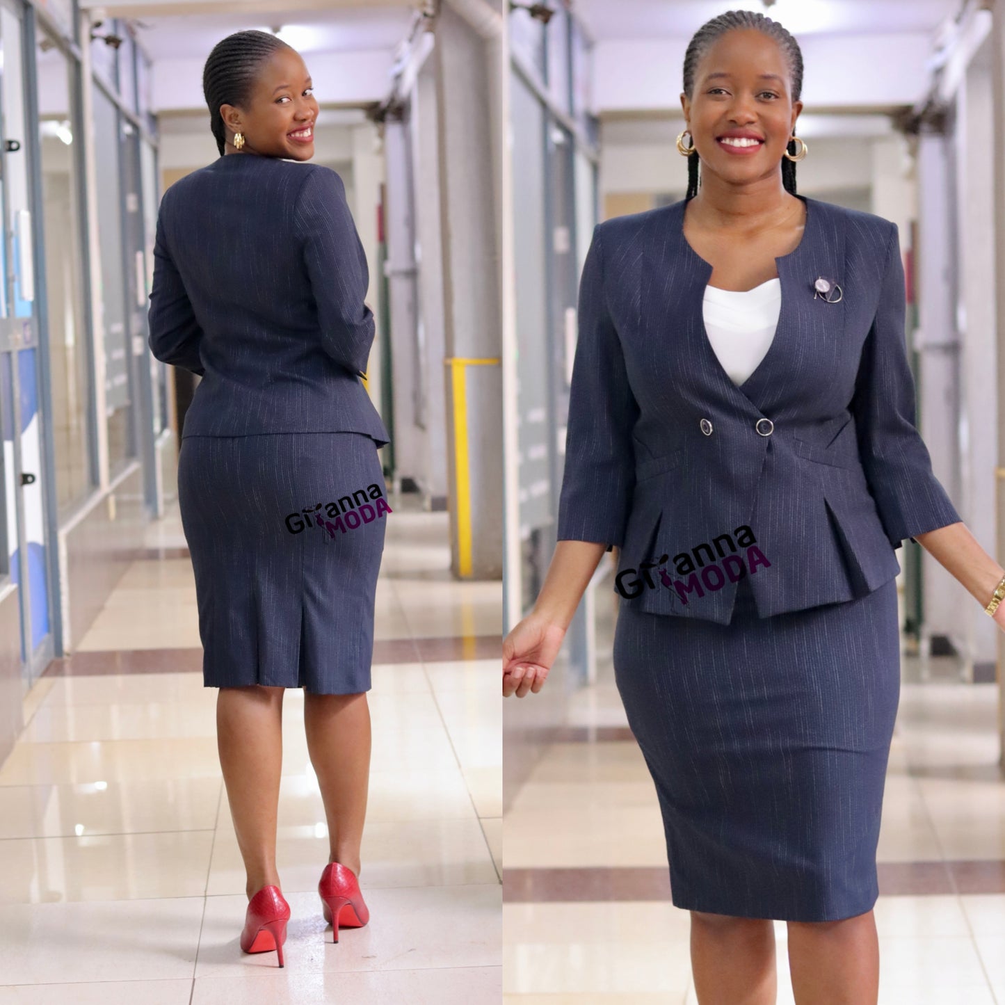 Pencil Skirt Suit with Back Seemed Detail