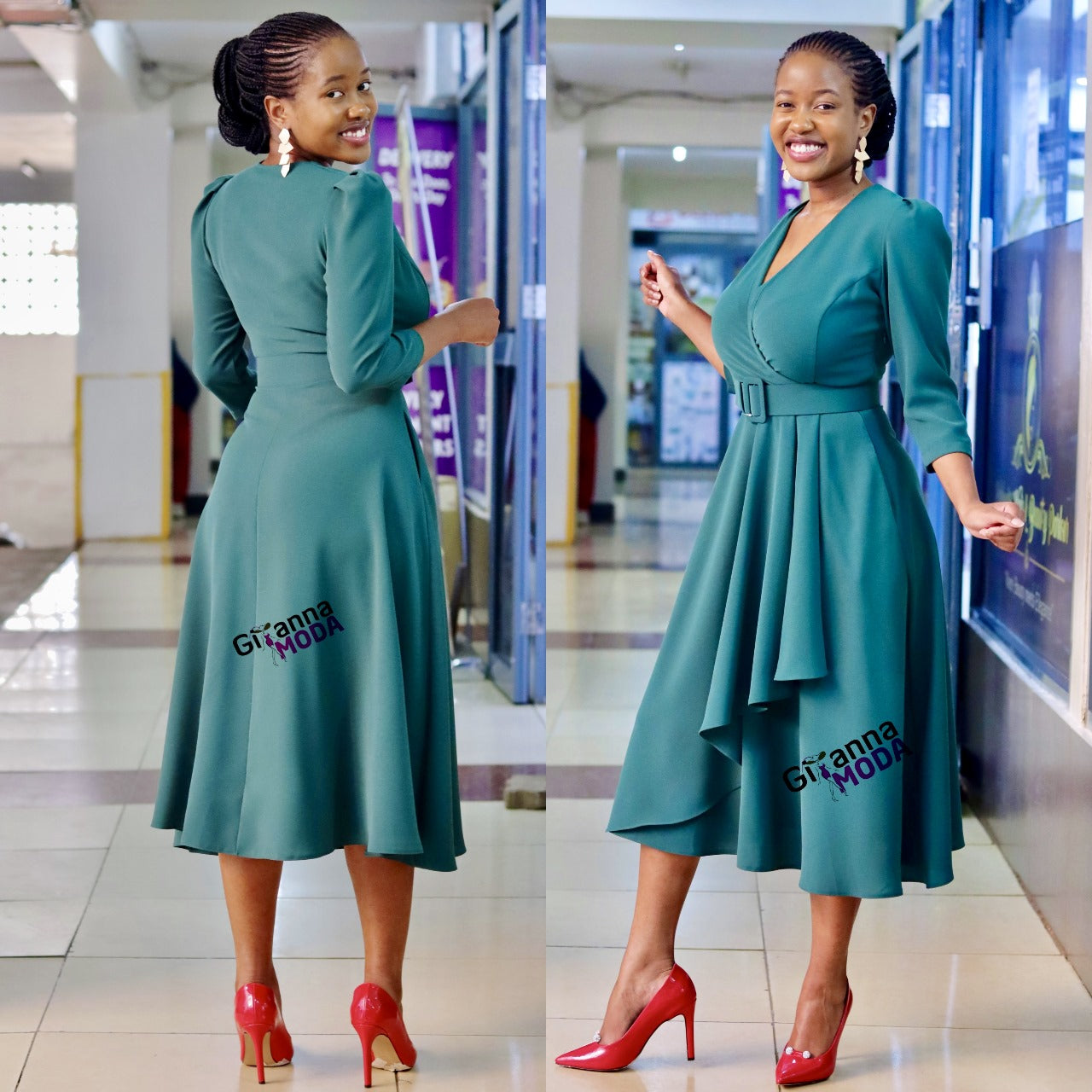 Emerald Green Front Frill Skater Dress