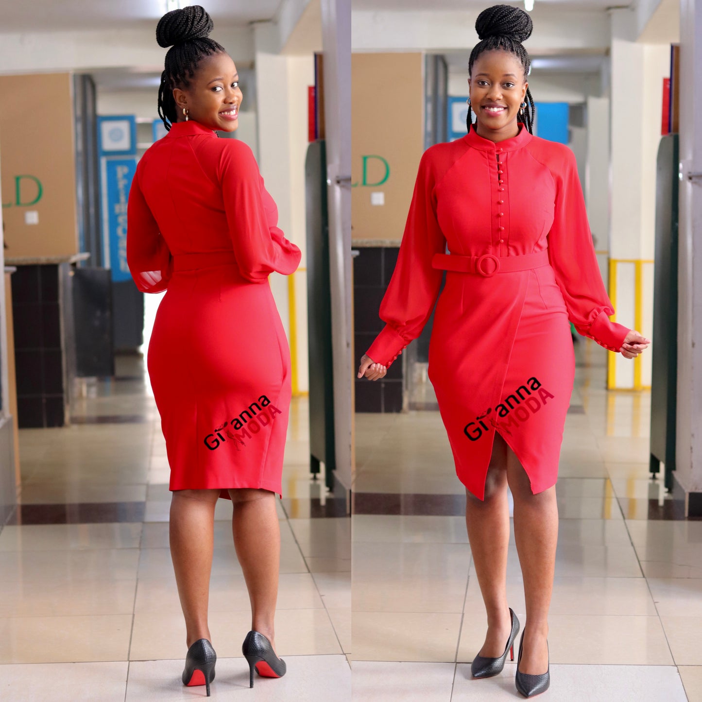 Red Sleeved Wrap Bodycon