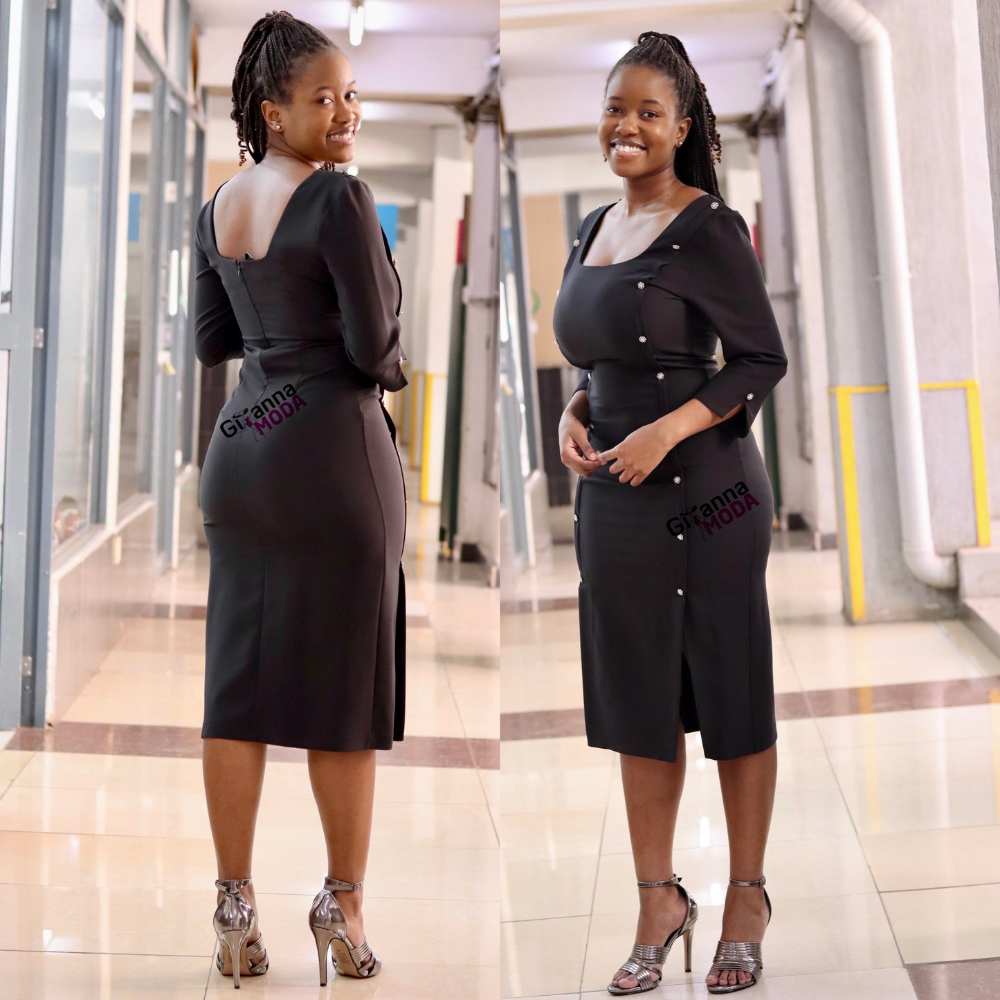 Black Double Slit Bodycon