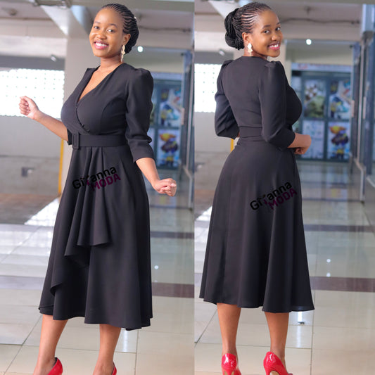 Black Front Frill Skater Dress