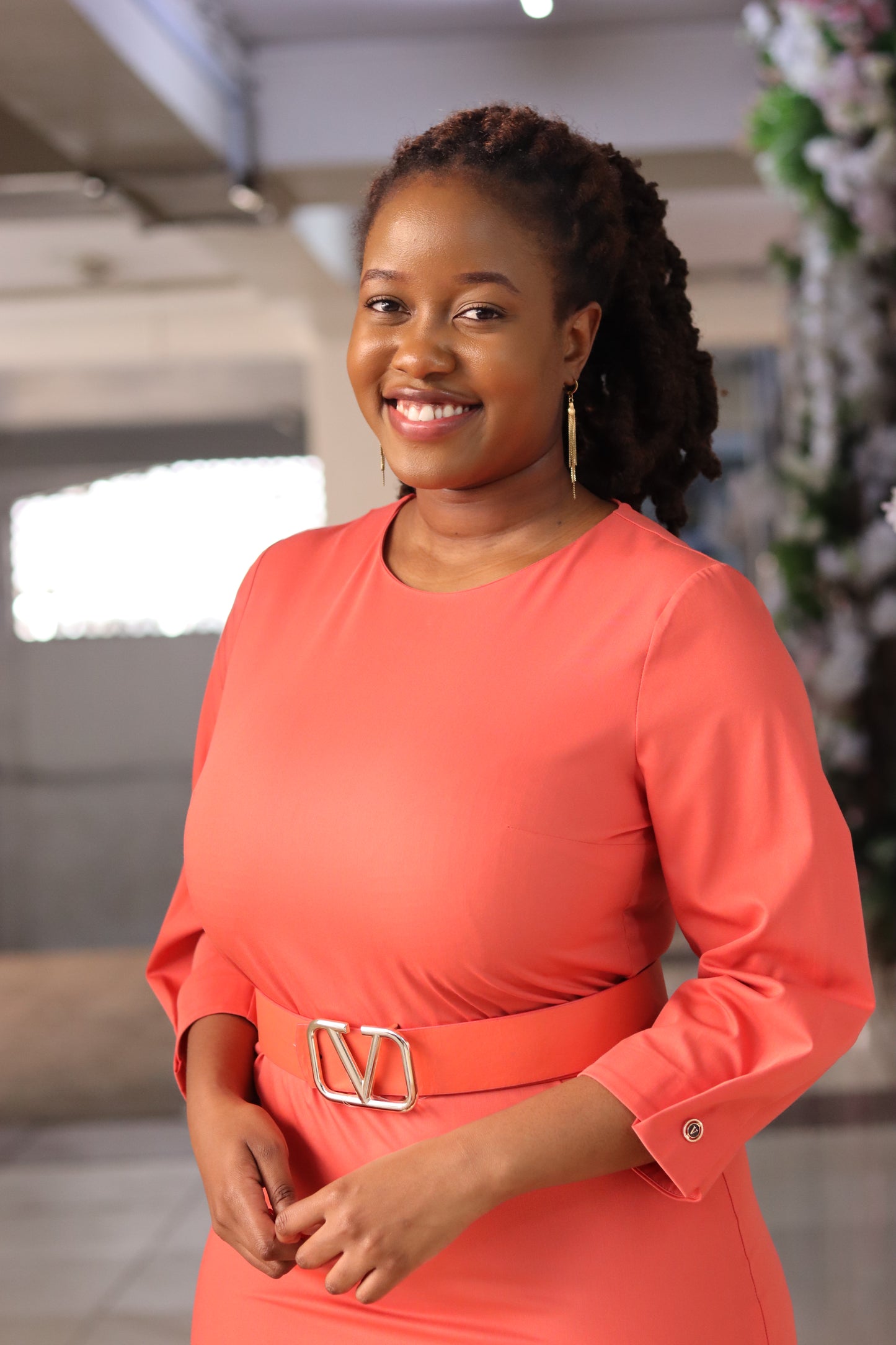 Coral Sunray Pep Hem Dress