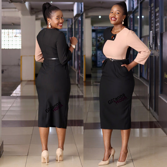 Beige and Black Contrast Bodycon