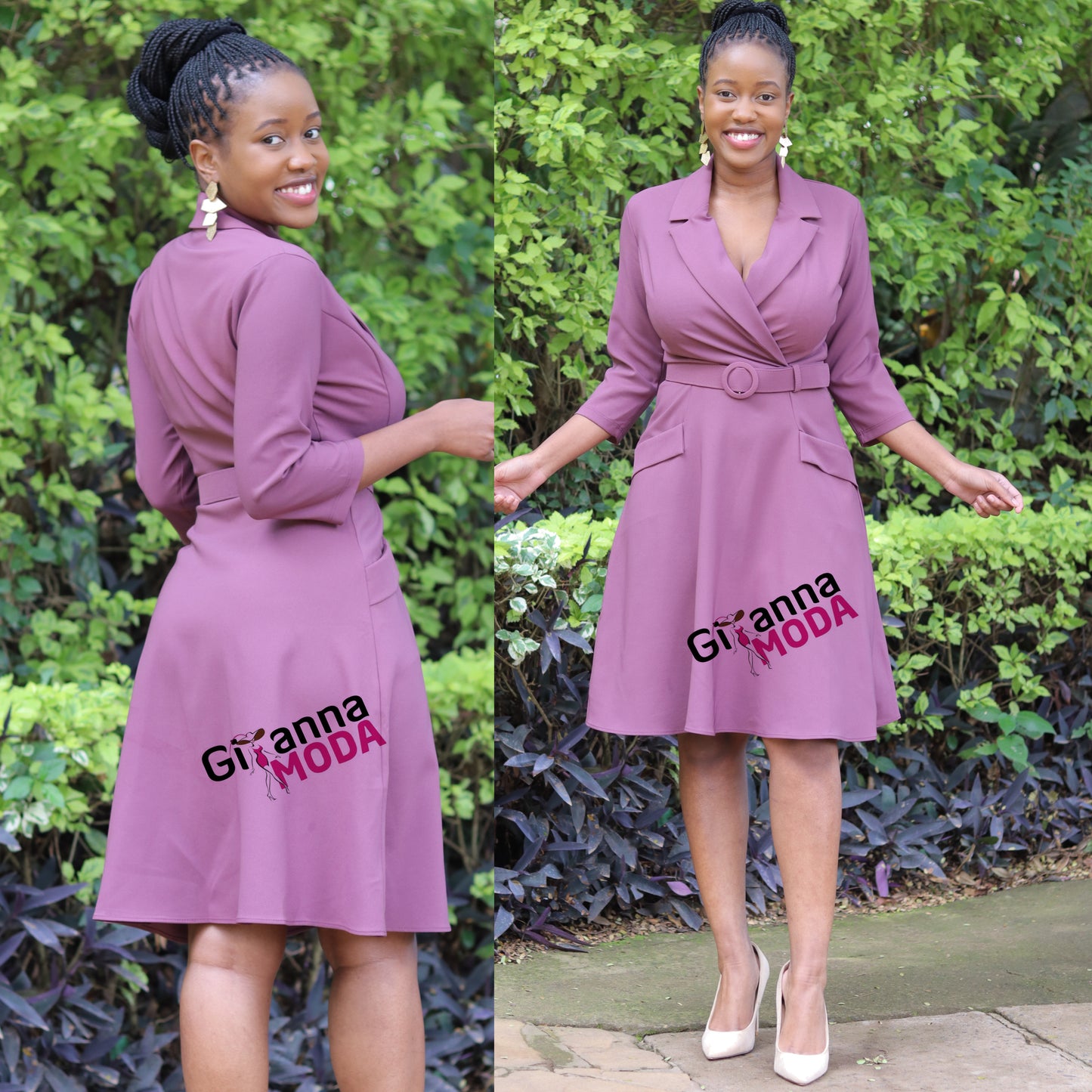 Mauve Belted Front Pocket Dress