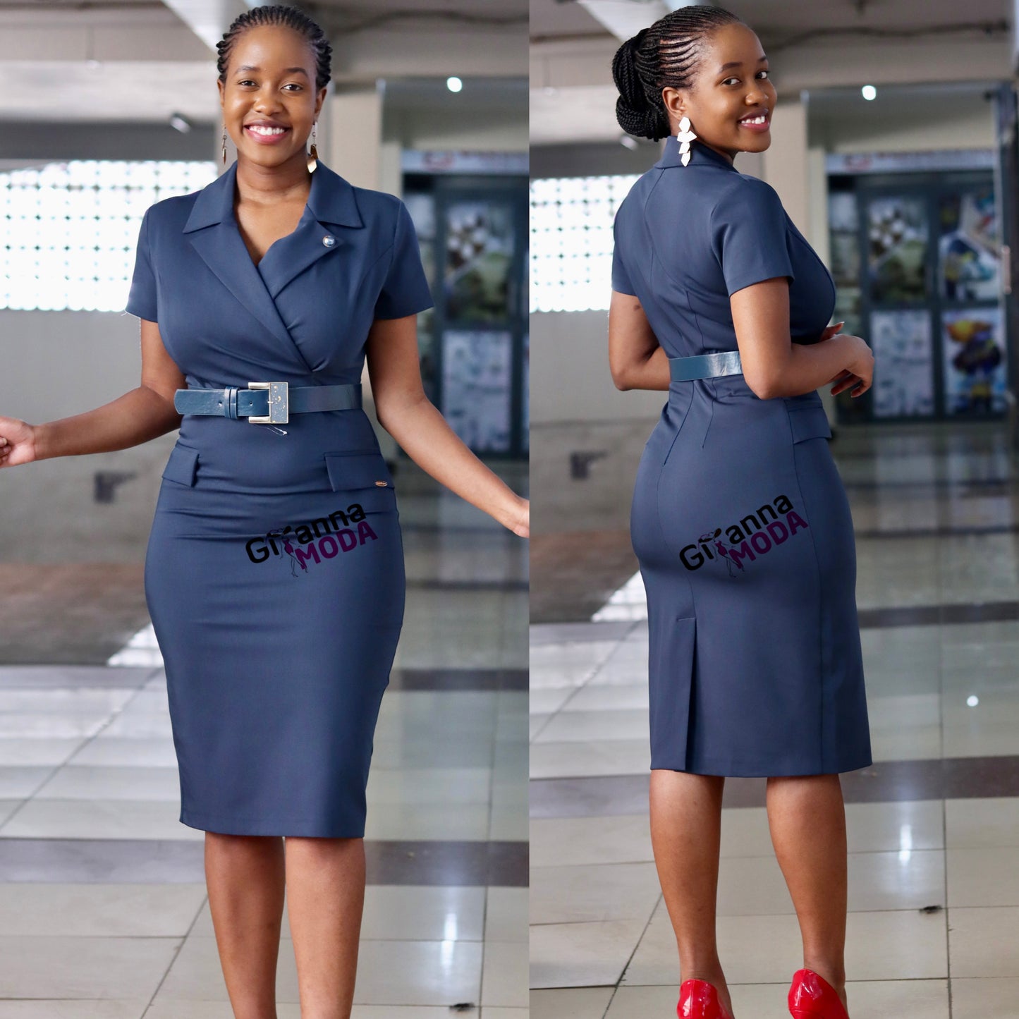 Flap Pocket Petrol Blue Dress