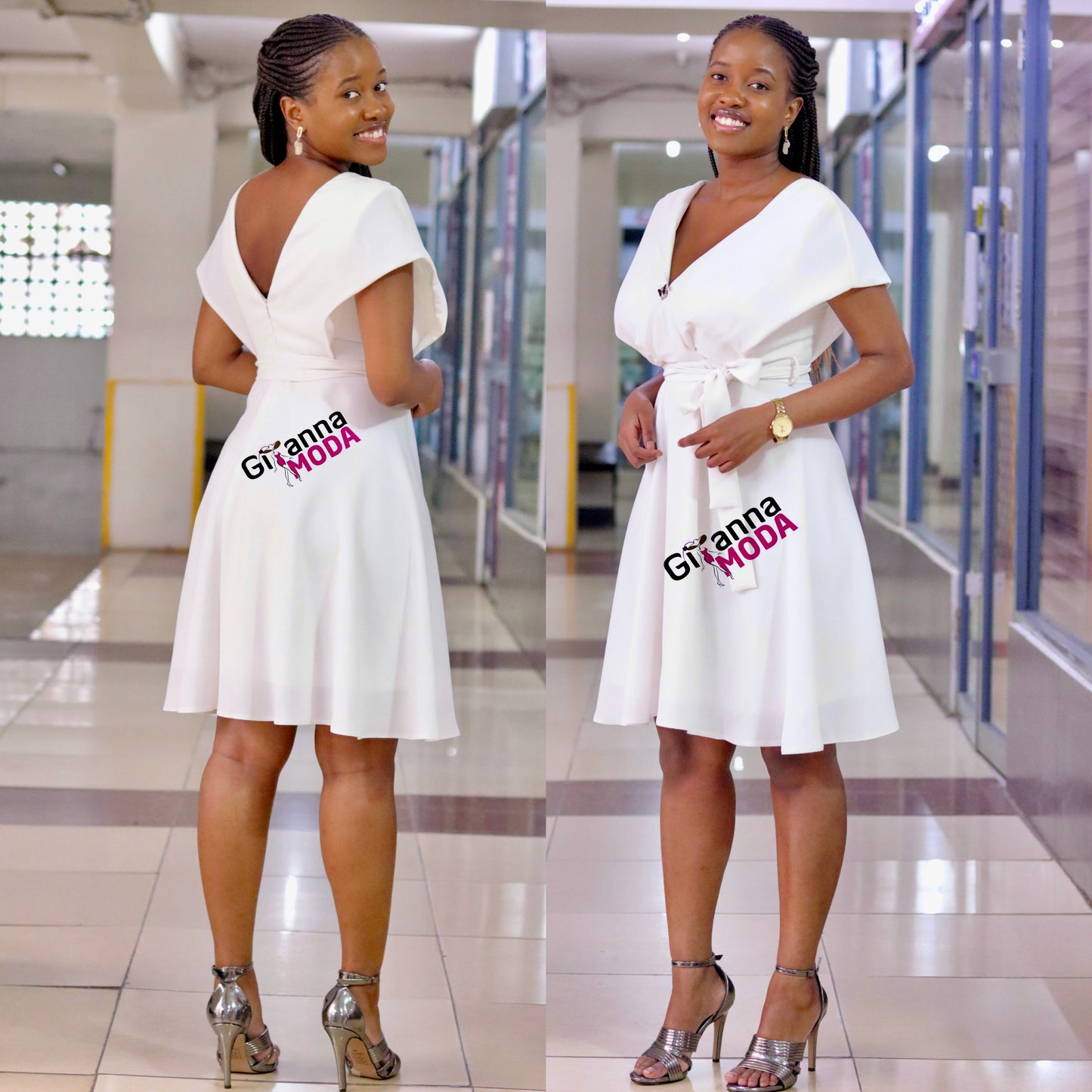 White V-Neck Skater Dress