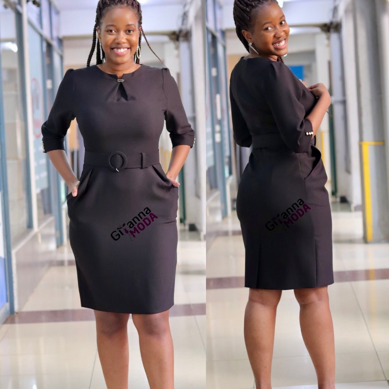 Black Belted Bodycon Dress