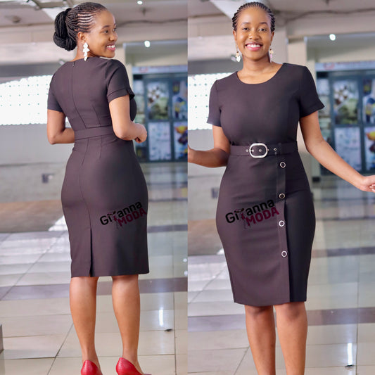 Black Dress with Front Button Detail