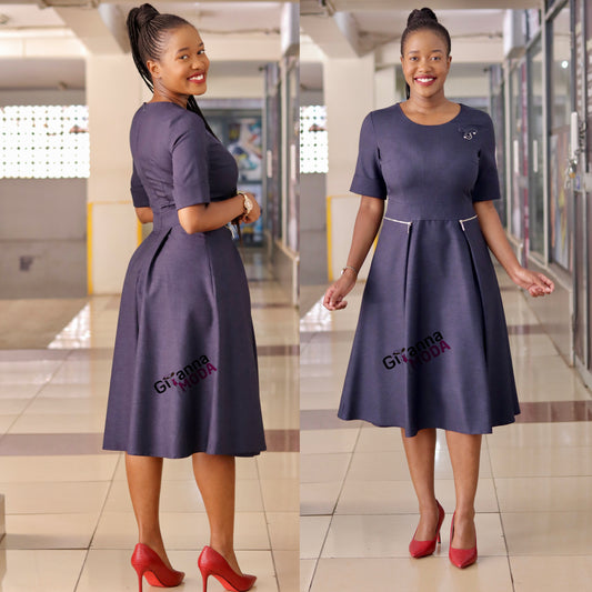 Navy Zipper Detailed Skater Dress