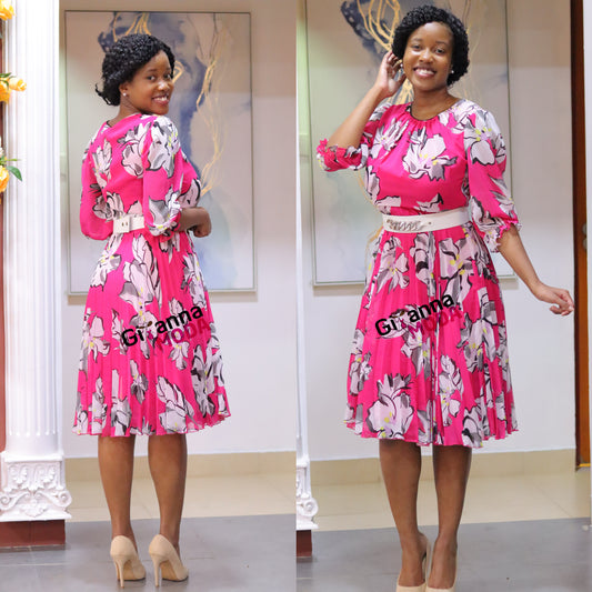 Pink Belted Sunray Dress