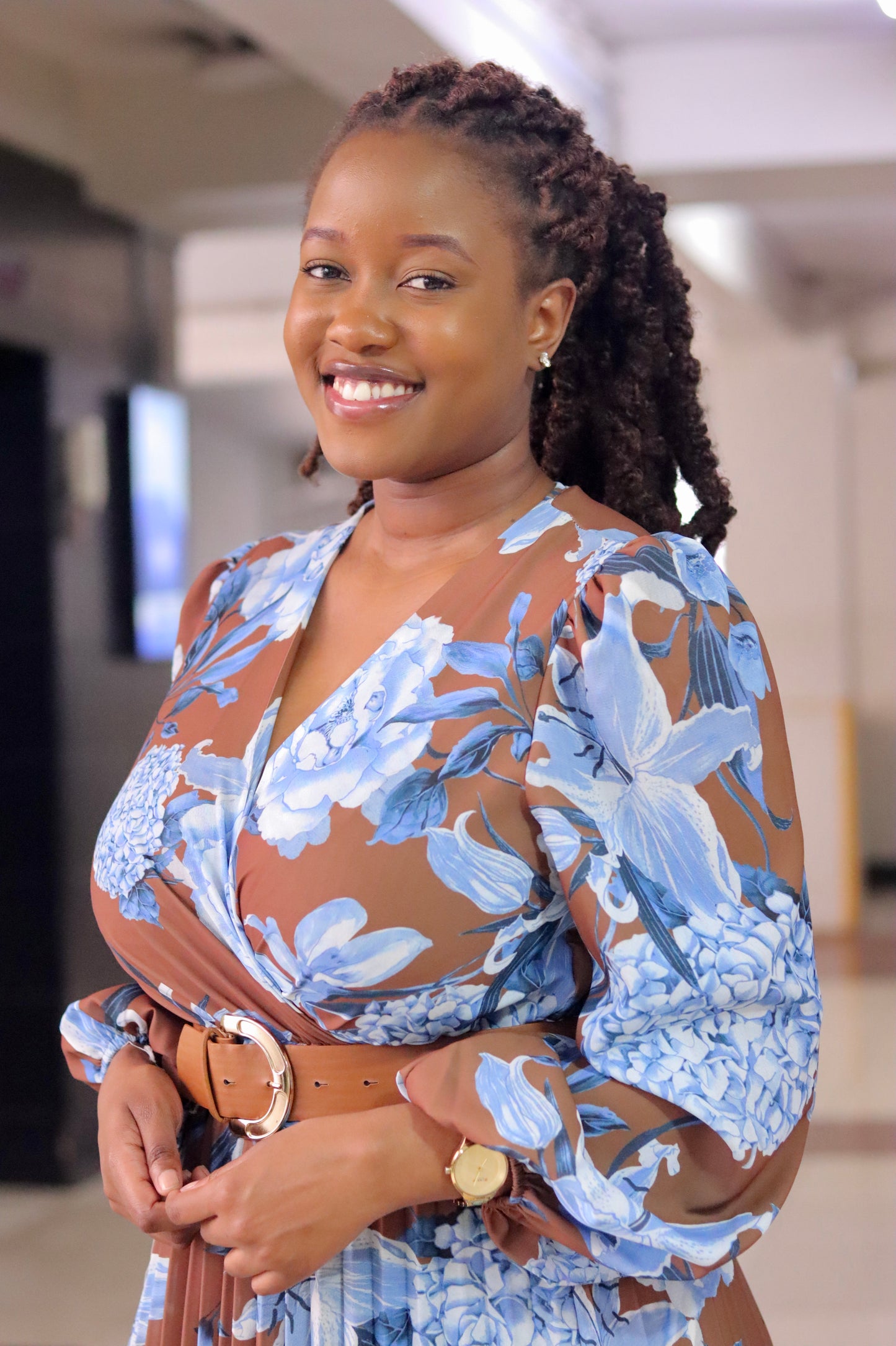 Brown Floral Sleeved Sunray Skater