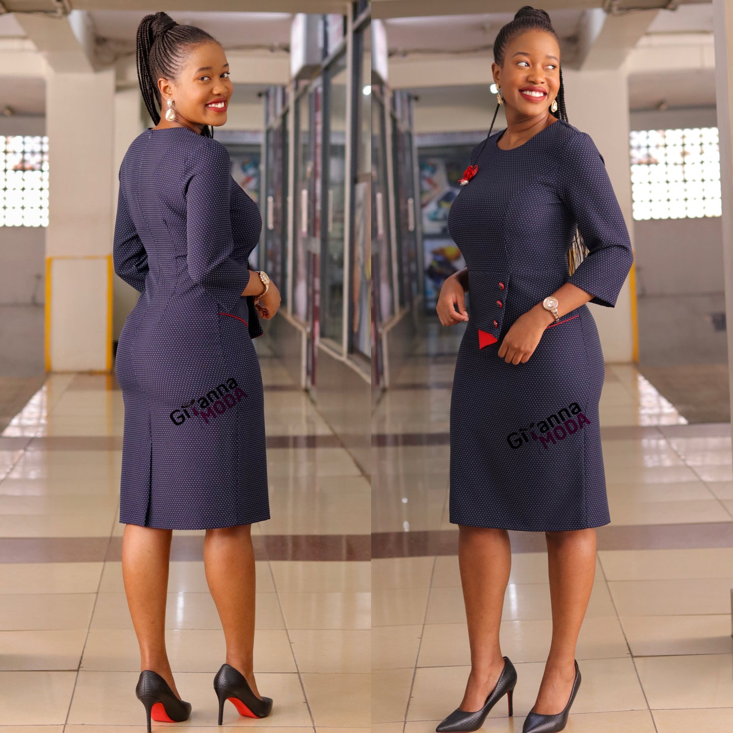Navy and Red Peplum Bodycon Dress