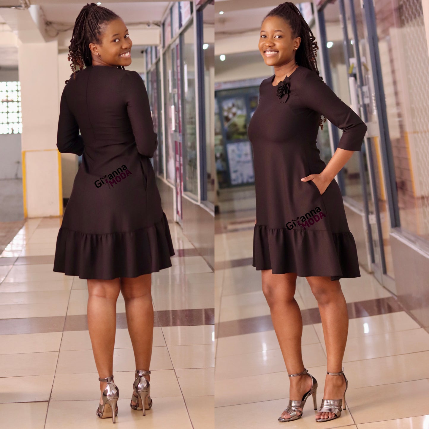 Black Sleeved Hi-Low Shift Dress