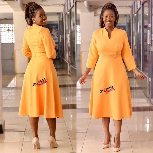 Tumeric Waist Pleat Detail Skater