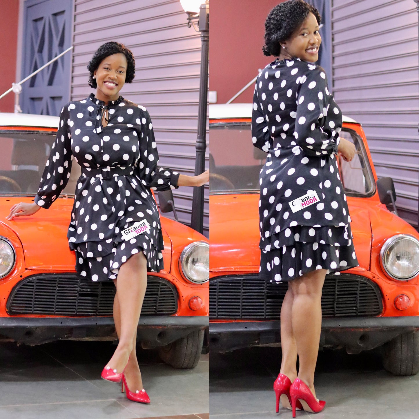 Black Polka Belted Skater