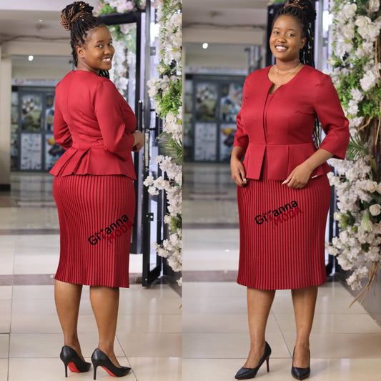 Wine Red Pephem Pleat Dress