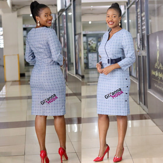 Navy Bodycon Dress with Side Buttons