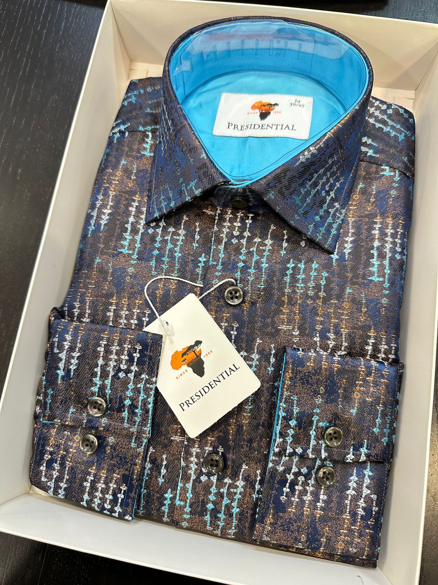 Presidential Blue & Bronze Pattern Jacquard Shirt