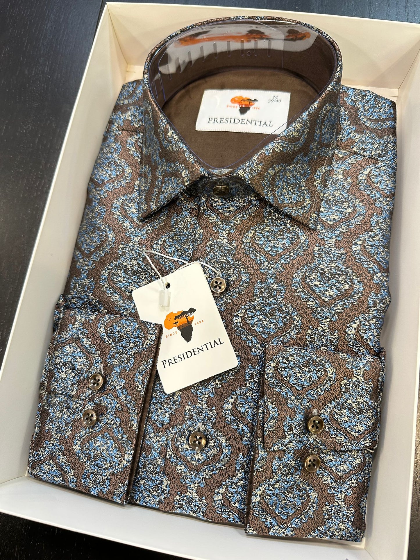 Presidential Blue & Brown Pattern Jacquard Shirt