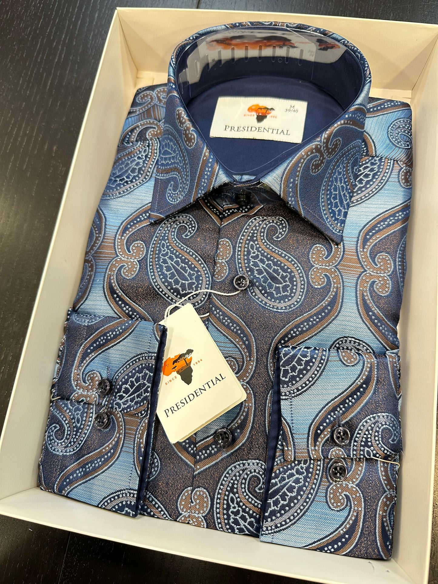 Presidential Blue & Brown Paisley Pattern Shirt