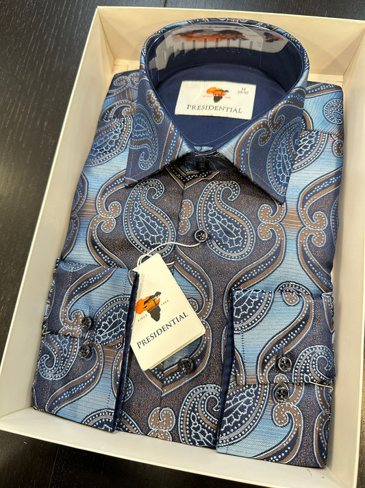 Presidential Blue & Brown Paisley Pattern Shirt