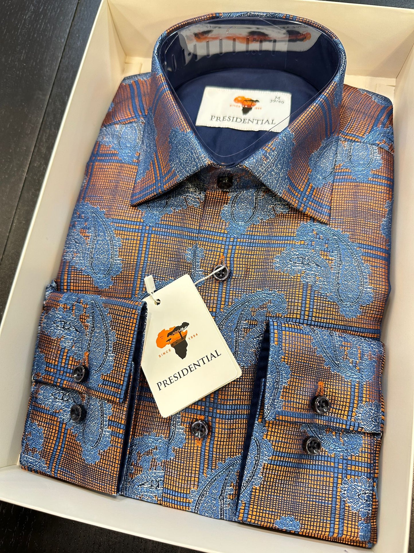 Presidential Blue & Copper Paisley Check Shirt