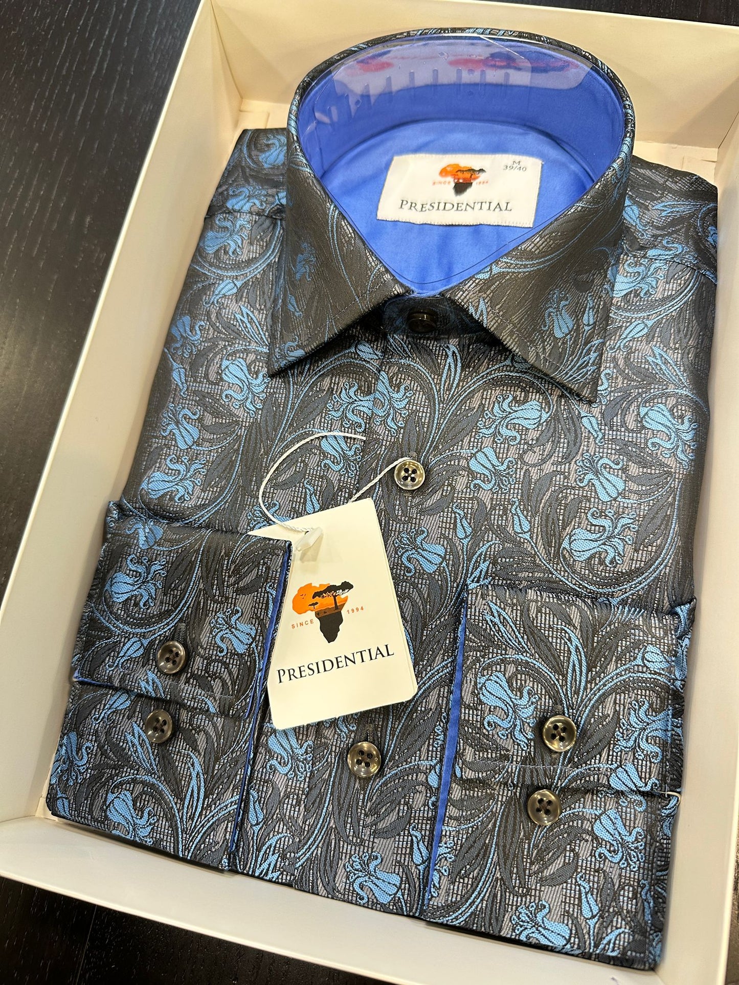 Presidential Charcoal & Sky Blue Paisley Shirt