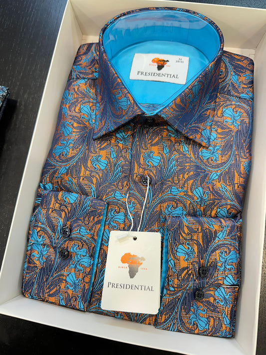Presidential Teal Blue & Copper Paisley Shirt