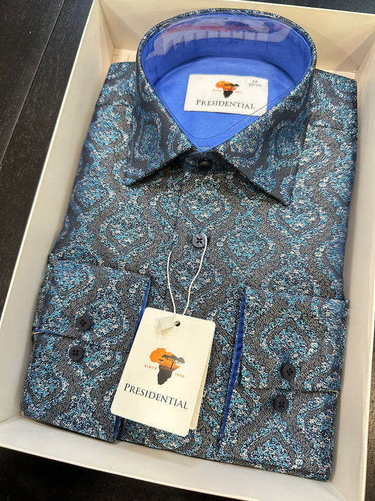 Presidential Charcoal & Teal Paisley Shirt