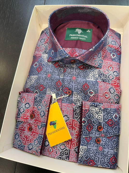 Presidential Blue, Burgundy & Grey Luxury Shirt