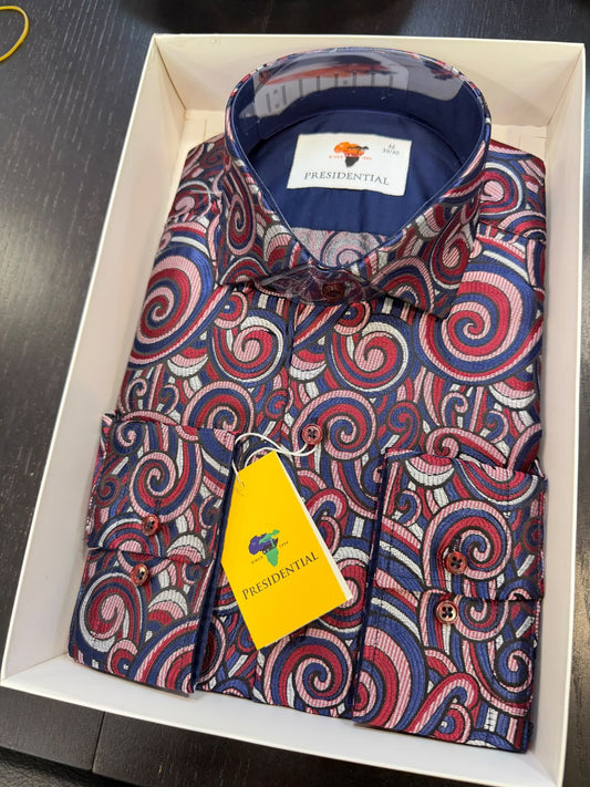 Presidential Burgundy, Navy & White Luxury Shirt