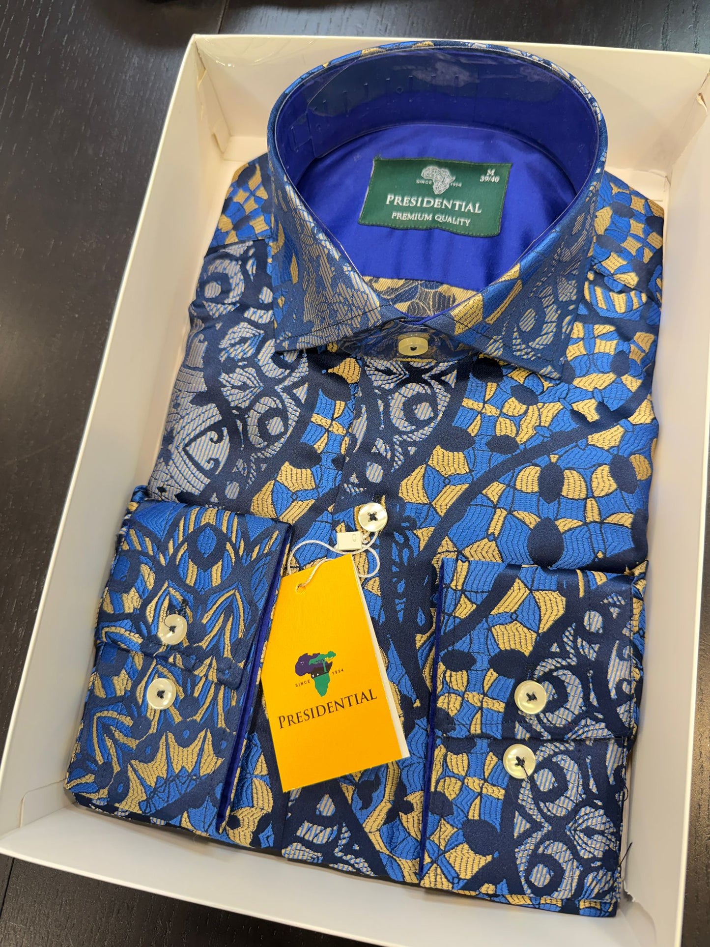 Presidential Royal Blue & Gold Patterned Luxury Shirt
