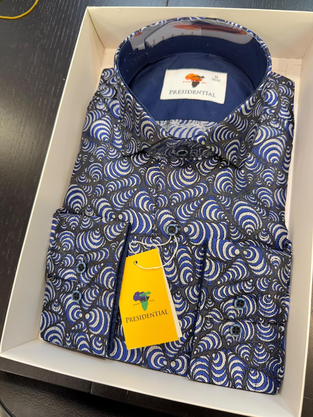 Presidential Navy Blue Abstract Pattern Luxury Shirt