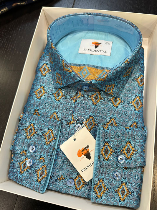 Presidential Diamond Pattern Long Sleeve Luxury Shirt