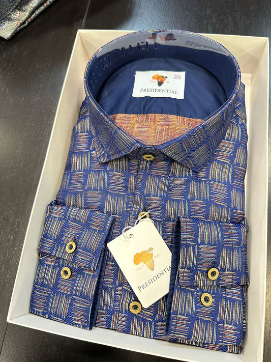Presidential Royal Blue Textured Geometric Luxury Shirt