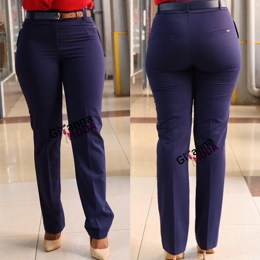 Brown Patch Belt Trouser in Royal Blue