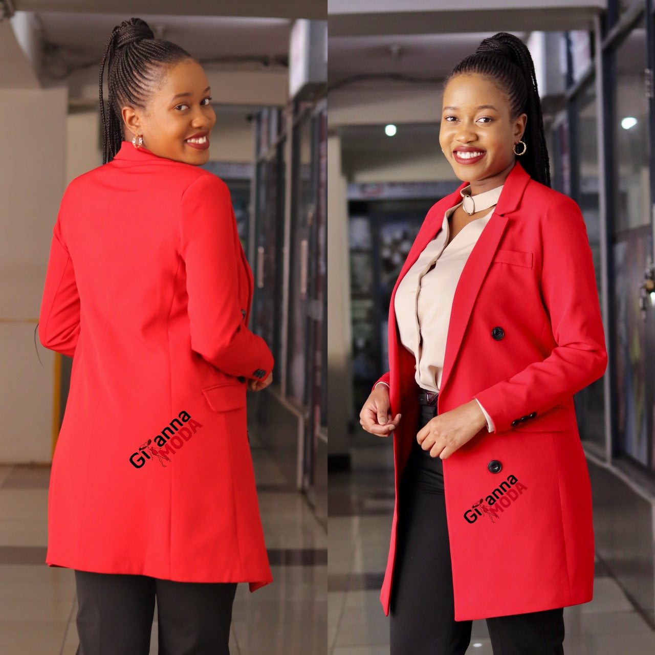 Button Detail Longline Silhouette Red Blazer