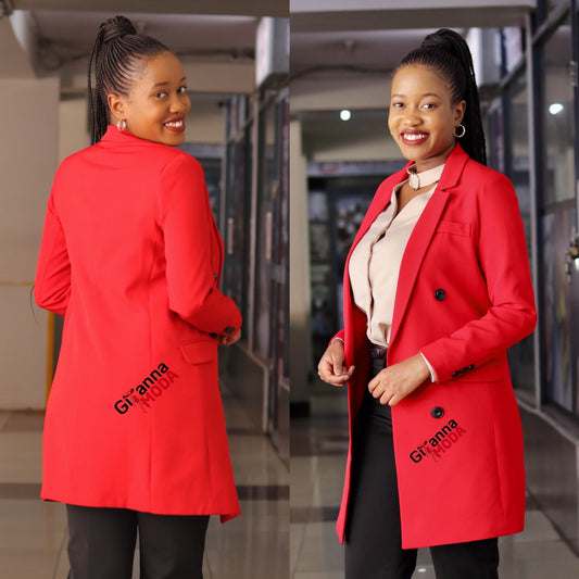 Button Detail Longline Silhouette Red Blazer