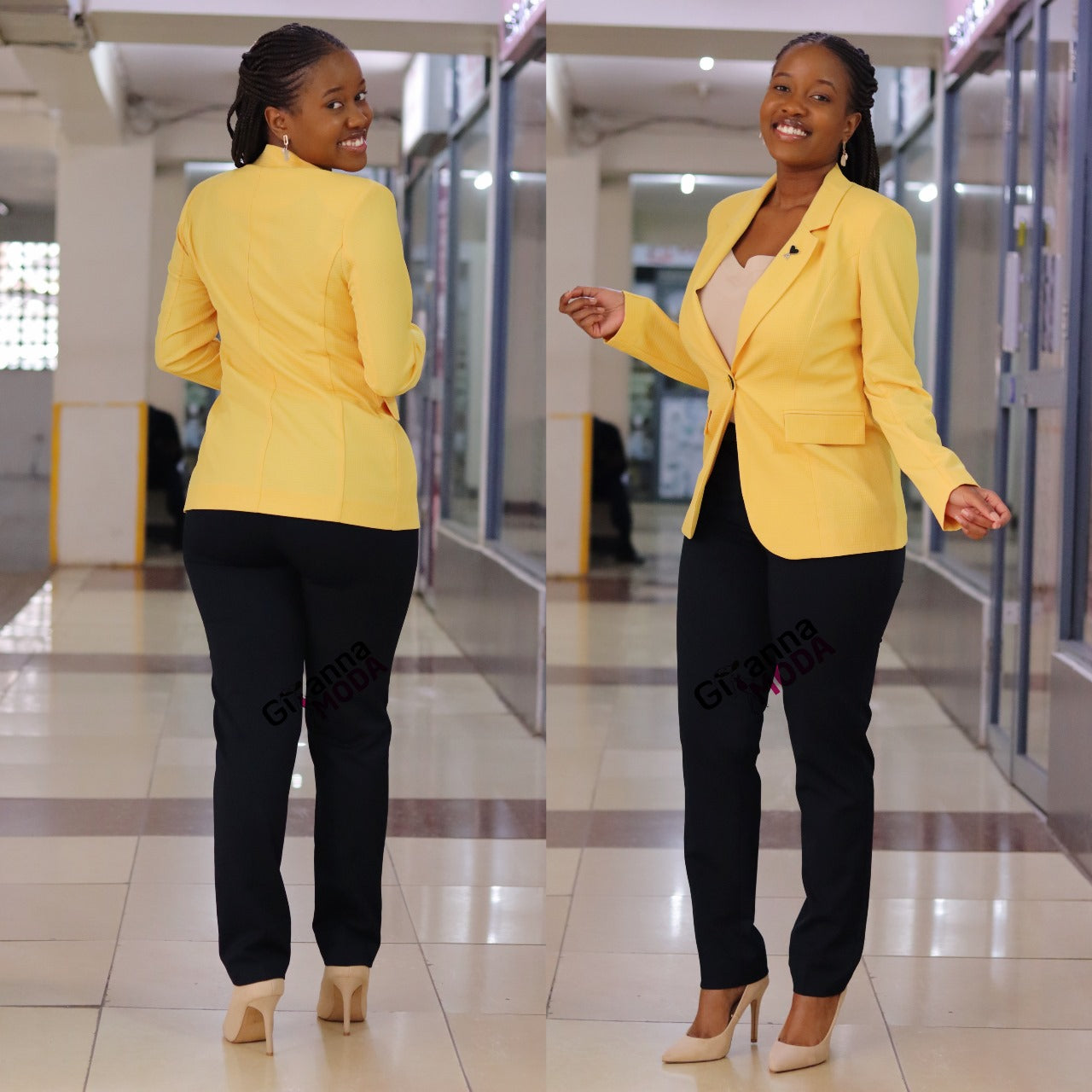 Yellow Textured Long Sleeved Blazer