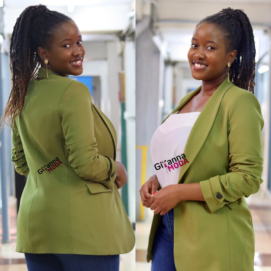Chic Khaki Green Boyfriend Blazer