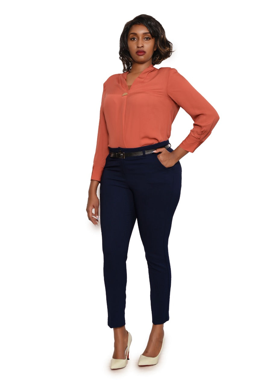 Shawl Collar Trouser Suit in Navy