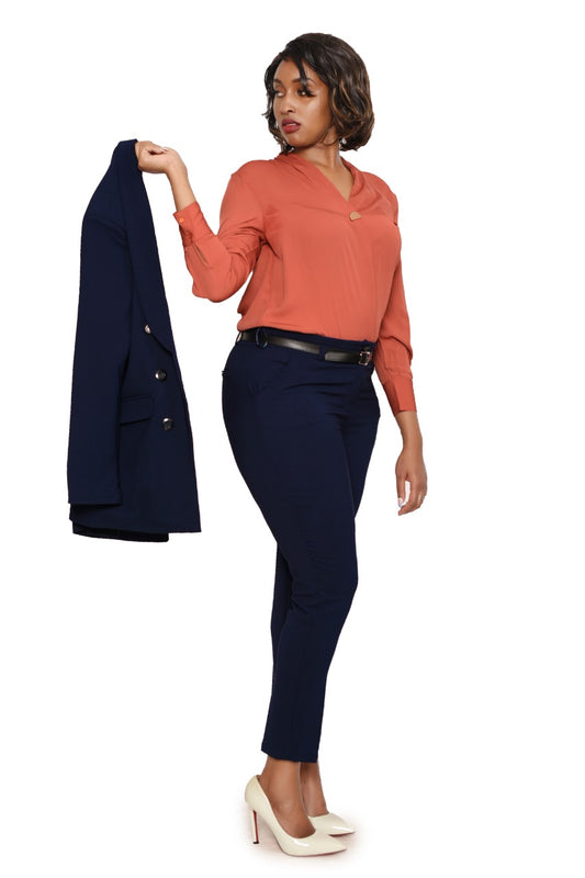 Shawl Collar Trouser Suit in Navy