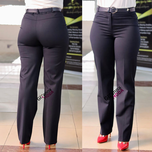 D-Belted Full Length Trouser in Navy