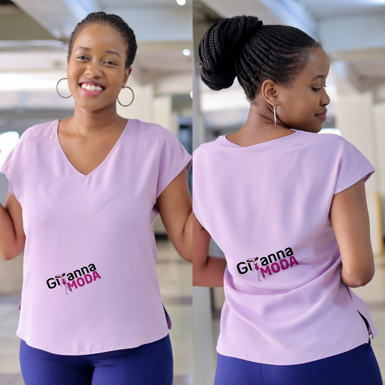 Cap Sleeve V-neck Lilac Blouse